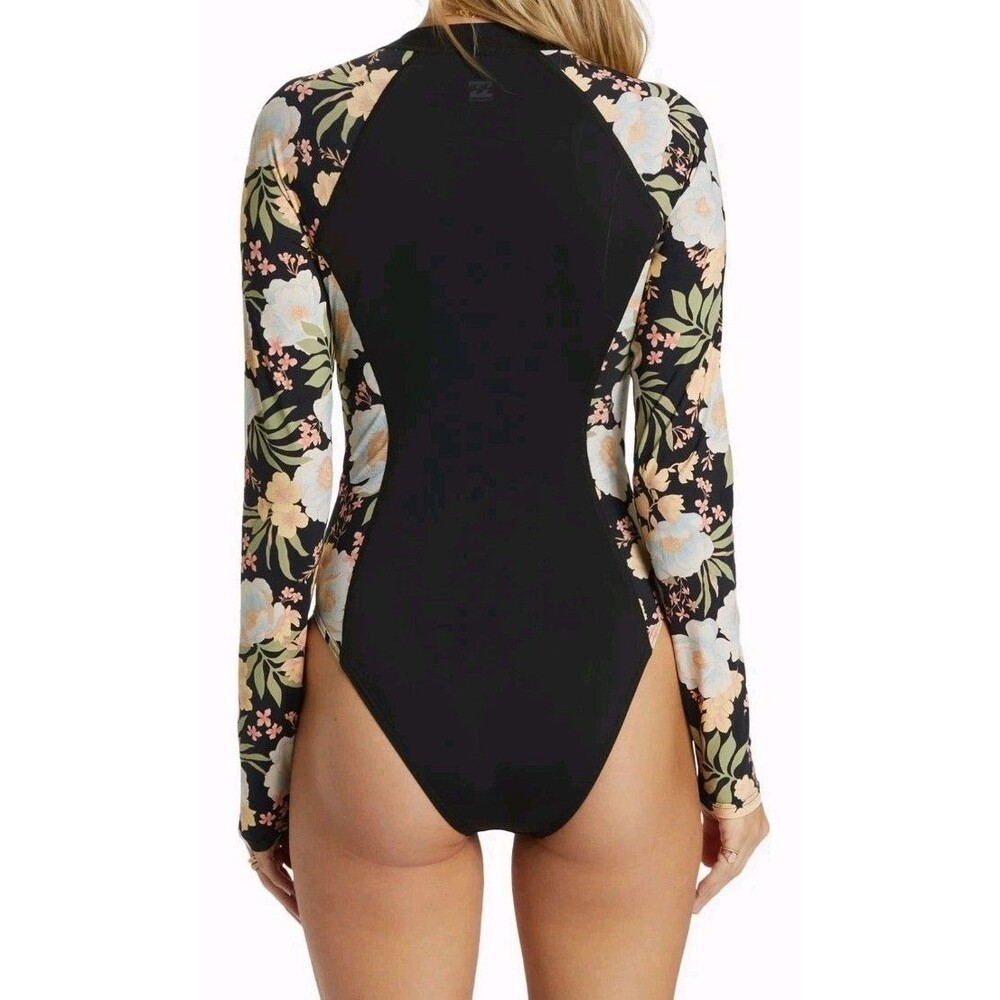 BILLABONG Swimsuit Sz M/L Zip Front Long Sleeve UV Protection Black/Tropical $99 - Picture 16 of 16